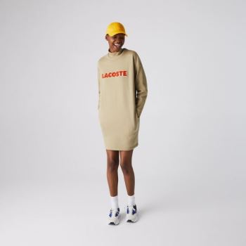 Lacoste Embroidered Accent Fleece Sweatshirt Dress Dámské - Šaty Béžový | CZ-IBCliK